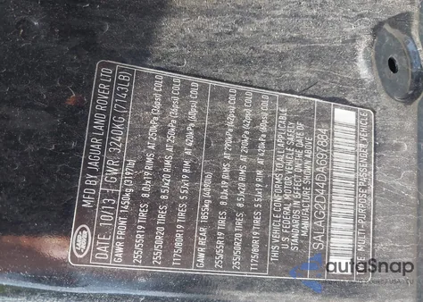 2013 Land Rover Lr4 из США, поврежденный, VIN SALAG2D44DA697884